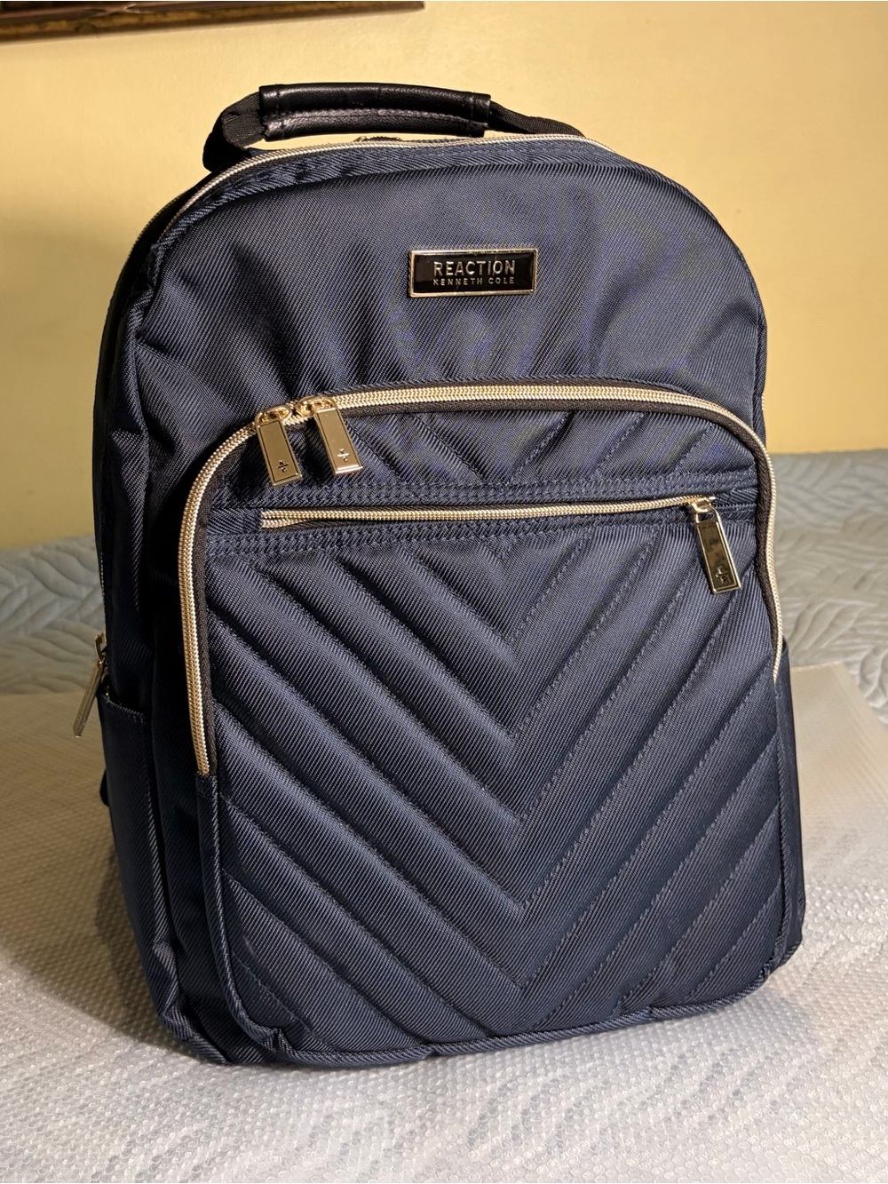 Kenneth Cole Reaction Quilted Navy Backpack with Gold Accents